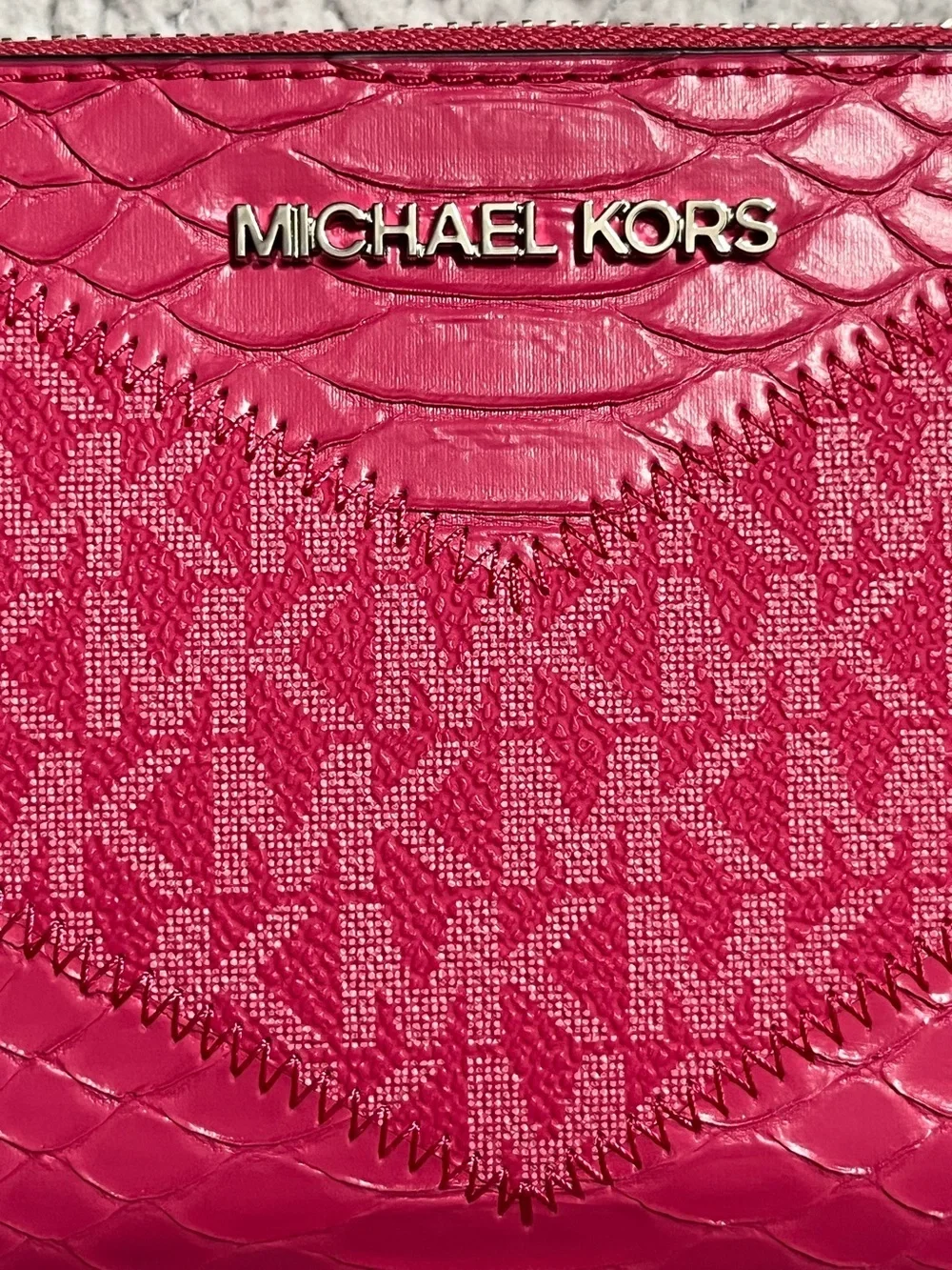 Michael Kors Large Double Zip Wristlet Credit Card Wallet in Electric Pink